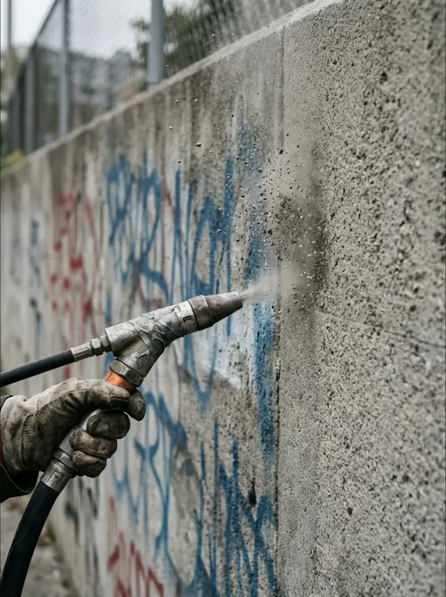 Pjeskarenje betonskog zida i uklanjanje grafita
