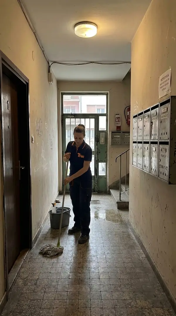 Tetris radnica čisti ulaz starije stambene zgrade